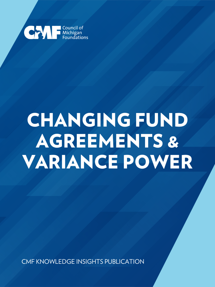 Cover image for Changing Fund Agreements And Variance Power resource with geographic blue background and white text centered on the image